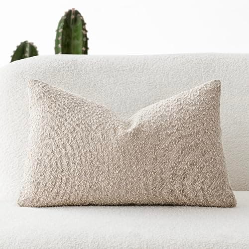 Texture Throw Pillow Covers for Home Decor - Beige Oatmeal (12 x 20 Inch)