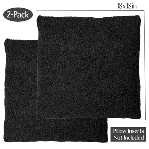 SAMIAH LUXE Black Teddy Boucle Pillow Covers, 18x18, 2pcs, Modern Farmhouse Boho Decor
