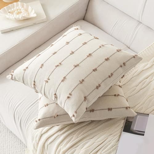 Boho 20x20 Modern Farmhouse Tufted Square Pillows Cover Beige Khaki