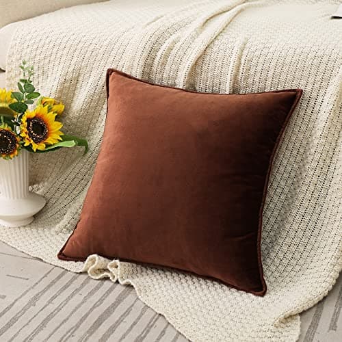 JIAHANNHA Velvet Brown Throw Pillow Covers for Living Room Couch 18x18 Inches