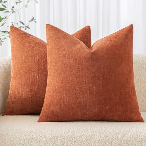 MIULEE Soft Chenille Throw Pillow Covers, Beige, 18x18 Inch