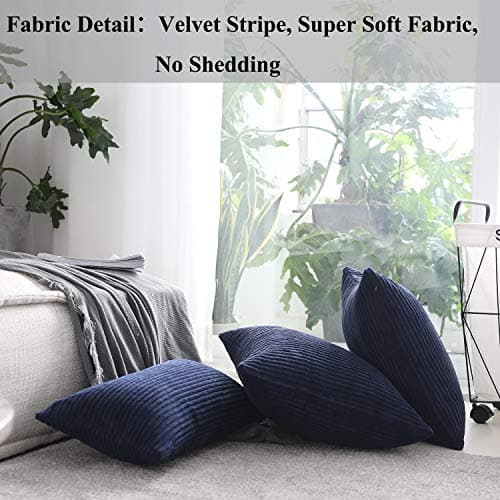 Navy Stripe Velvet Pillows for Couch, Set of 2, 40x40cm