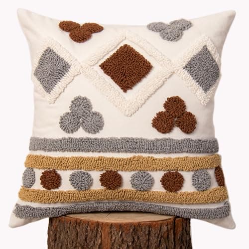 18x18 Boho Jacquard Tufted Pillow Covers, Farmhouse Decor