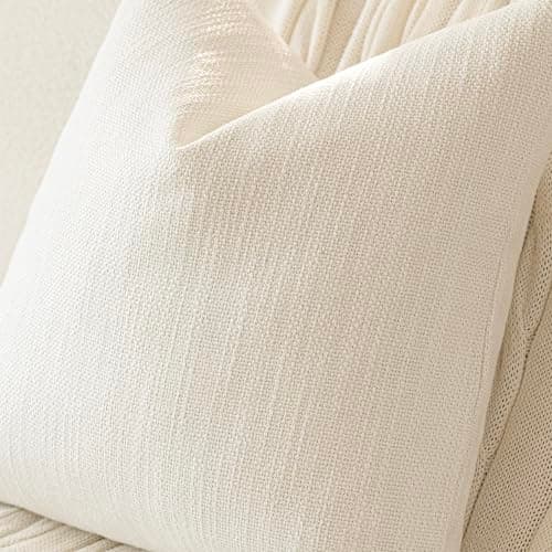 Textured Burlap Linen Throw Pillow Covers for Farmhouse Decor - Set of 2, Cream White, 24x24 Inch