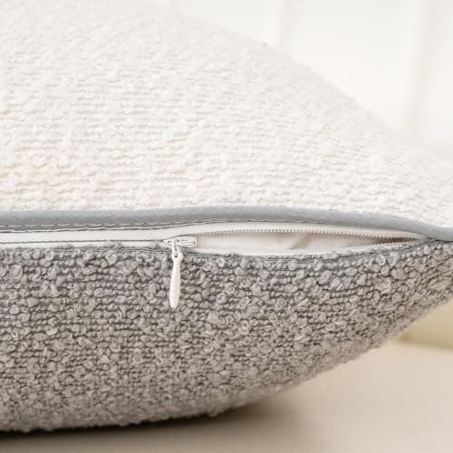 Patchwork Textured Boucle Throw Pillow Cover 18x18 Inch, Cozy Soft Gray Decor for Chair Sofa Bedroom