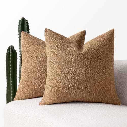 MIULEE 18x18 Inch Textured Boucle Pillow Covers Set of 2 BrownAccentLivingroom Decor