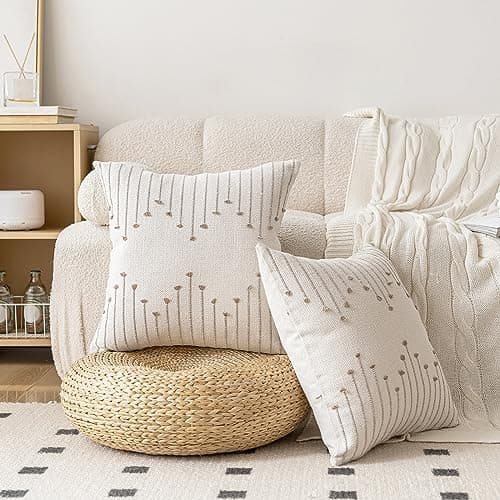 LILEPOY Boho Neutral 18x18 Inch Textured Pillow Covers Set