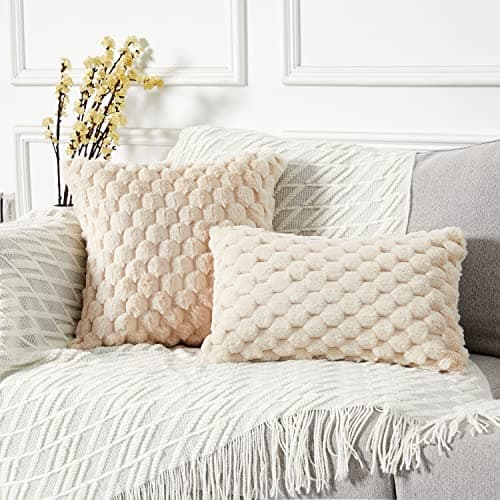 Yaertun Pack of 2 Plush Beige Decorative Throw Pillow Covers, 18x18 Inch