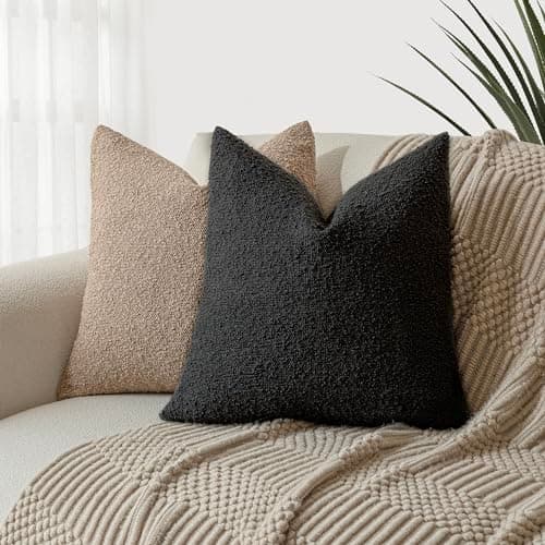Set of 2 Black Boucle Throw Pillow Covers for Home Decor - 22 x 22 Inch
