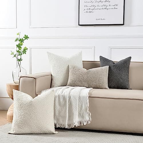 Light Grey Textured Boucle Throw Pillow Cover 12x20 Inch for Sofa, Bed, Living Room