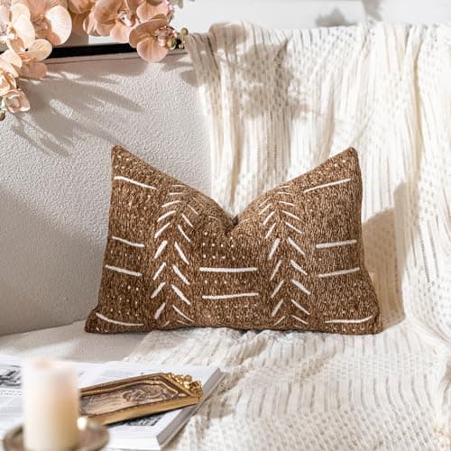 Boho Farmhouse Brown Lumbar Throw Pillow Covers, Set of 2