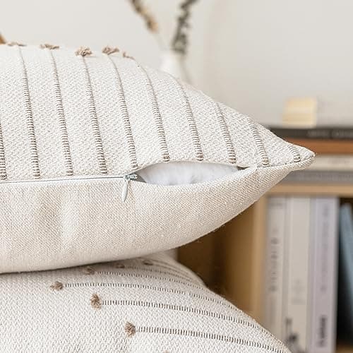 LILEPOY Boho Neutral 18x18 Inch Textured Pillow Covers Set