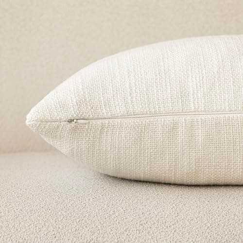 Textured Burlap Linen Throw Pillow Covers for Farmhouse Decor - Set of 2, Cream White, 24x24 Inch