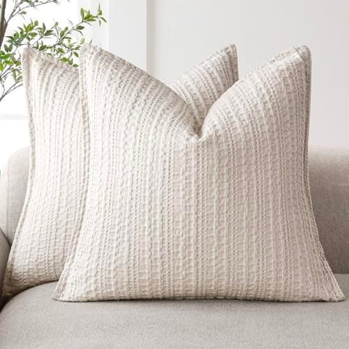 Decorative Textured Throw Pillow Covers for Euro Sham Cushions - Set of 2 (18×18 Inch)