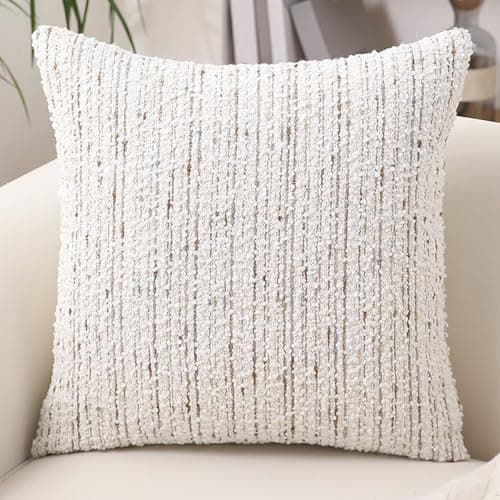 Neutral Textured Boucle Pillow Cover 18x18 with Stripes, Soft Modern Farmhouse Decor Accent