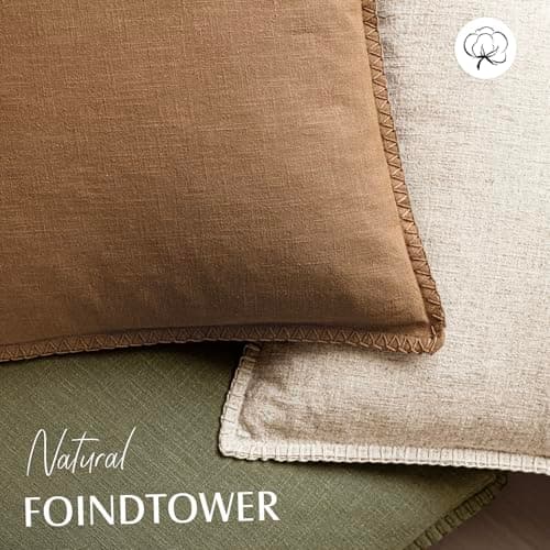 Foindtower Neutral Stitched Throw Pillow Covers 12x20 Set of 2, Rustic Living Room Decor