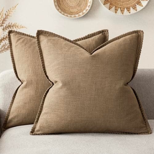 Foindtower Neutral Stitched Throw Pillow Covers 12x20 Set of 2, Rustic Living Room Decor