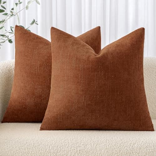 MIULEE Soft Chenille Throw Pillow Covers, Beige, 18x18 Inch