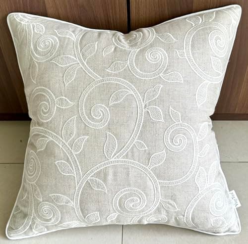 Fern Leaves Embroidered Decorative Square Throw Pillow Cover - Robins Egg