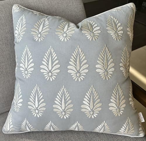Fern Leaves Embroidered Decorative Square Throw Pillow Cover - Robins Egg