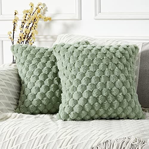Yaertun Pack of 2 Plush Beige Decorative Throw Pillow Covers, 18x18 Inch