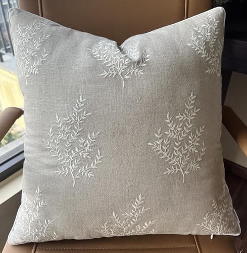 VAGMINE Hand Embroidered Daisy Accent Pillow Cover - 18x18 Inches - 100% Linen Decor - Boho Floral Couch Cushion