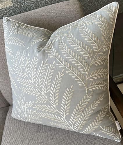 Fern Leaves Embroidered Decorative Square Throw Pillow Cover - Robins Egg