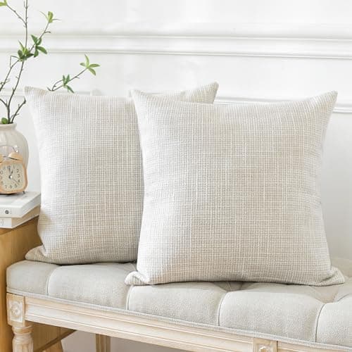 OTOSTAR Set of 2 Beige 18x18 Inch Linen Decorative Pillow Covers for Home, Sofa, Couch, and Bed