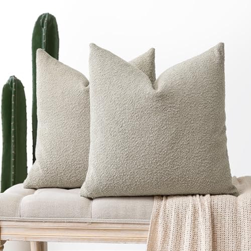 Textured Boucle Throw Pillow Covers 20x20 Inch Oatmeal - Pack of 2