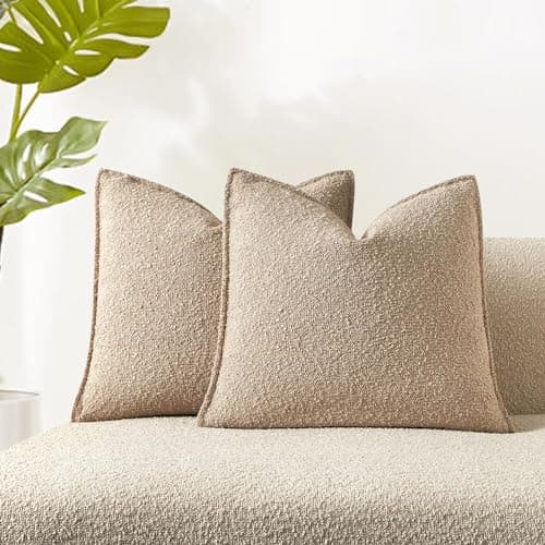 Oatmeal Boucle Throw Pillow Covers 20x20 Inch Set of 2 for Decorative Sofa Couch