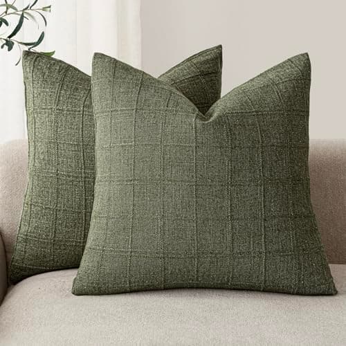 Neutral Farmhouse Check Throw Pillow Covers for Home Decor, Set of 2 - 20x20 Inch