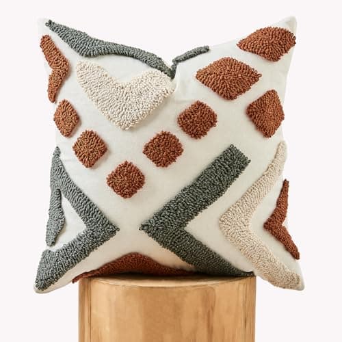 18x18 Boho Jacquard Tufted Pillow Covers, Farmhouse Decor