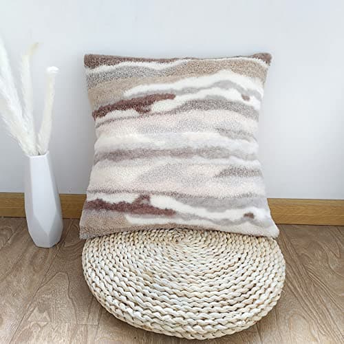 Fluffy Tan Throw Pillow Covers Set of 2 - 18 X 18 Boucle Sherpa Pillow Covers