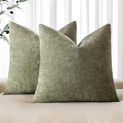 MIULEE Soft Chenille Throw Pillow Covers, Beige, 18x18 Inch