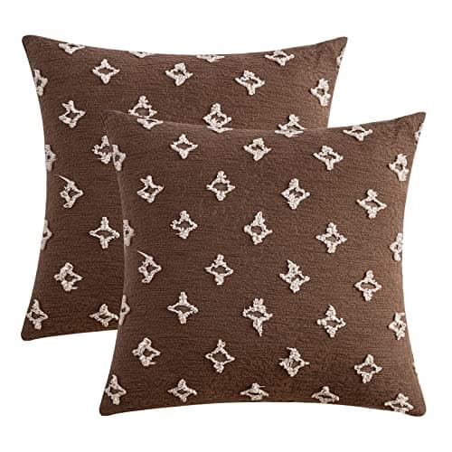MIULEE 2-Pack Rhombic Jacquard Throw Pillow Covers, Soft Square Cushion Case for Summer Couch, 18x18 Inch, Brown