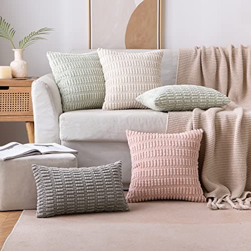 2 Pack Corduroy Throw Pillow Covers 18x18 Inch Boho Striped Farmhouse Christmas Decor - Cream White