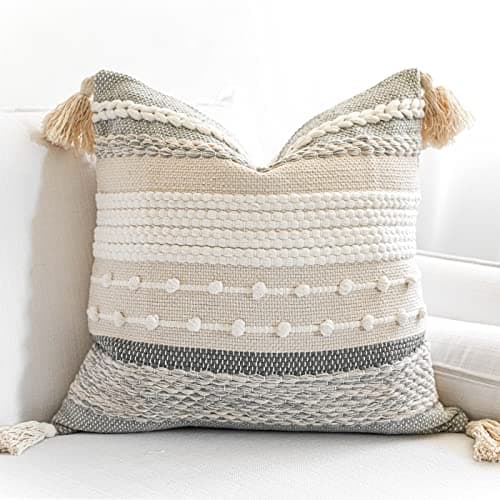 Gray Boho 20x20 Throw Pillow Cover - Woven Decorative Accent for Couch and Bed (Single Pack)
