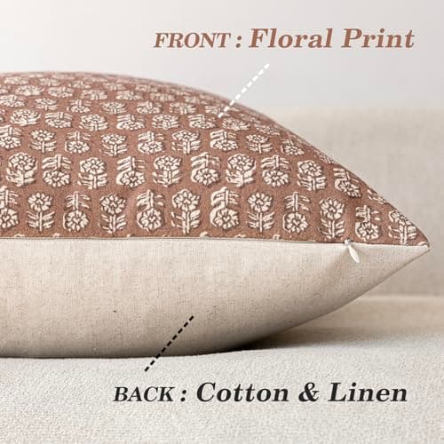Vintage Floral Print Throw Pillow Covers for Farmhouse Decor - Set of 2, 22x22 Inch