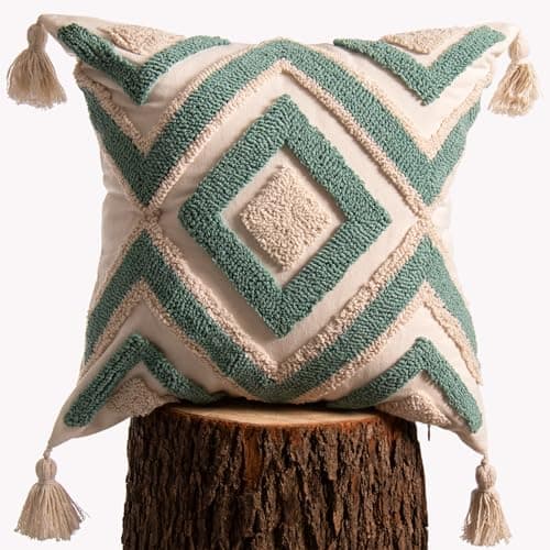 18x18 Boho Jacquard Tufted Pillow Covers, Farmhouse Decor