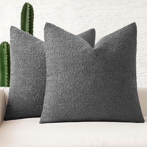 MIULEE 18x18 Inch Textured Boucle Pillow Covers Set of 2 BrownAccentLivingroom Decor