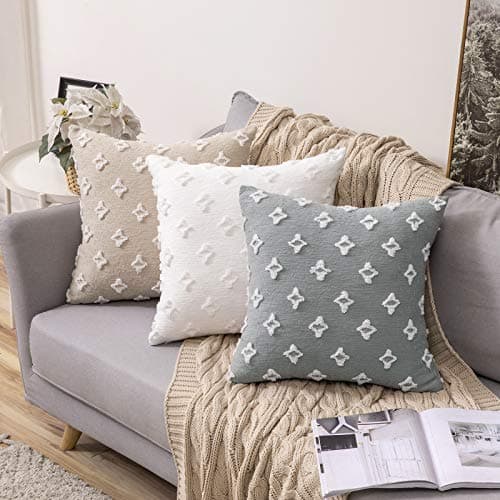 MIULEE Rhombic Jacquard Throw Pillow Covers, 18x18 Inch, Beige for Couch & Bedroom
