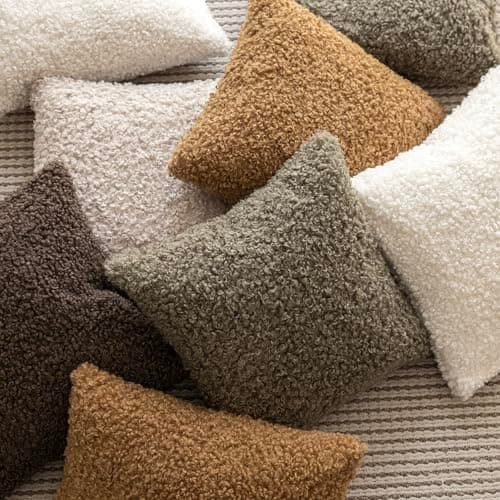 Sheepskin Faux Fur Throw Pillow Covers 18x18 Inch for Bed and Couch