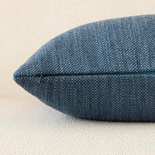 Set of 2 Navy Blue Textured Burlap Throw Pillow Covers for Farmhouse Boho Decor, 18×18 Inch