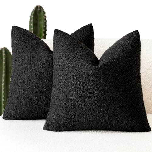 Set of 2 Black Boucle Throw Pillow Covers for Home Decor - 22 x 22 Inch