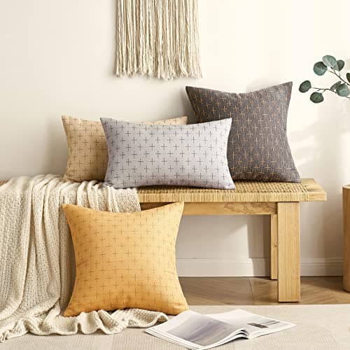 MIULEE Pack of 2 Burlap Linen Throw Pillow Covers for Sofa Couch 18x18 Inch Light Coffee