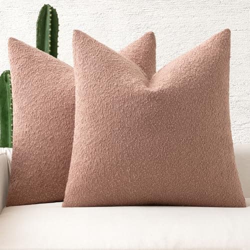 MIULEE 18x18 Inch Textured Boucle Pillow Covers Set of 2 BrownAccentLivingroom Decor