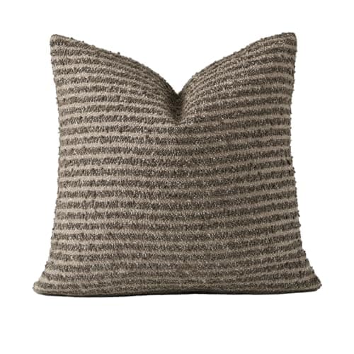 20x20 Inch Textured Boucle Throw Pillow Covers, Brown Striped Accent Cases for Chair Sofa Bedroom Home Décor
