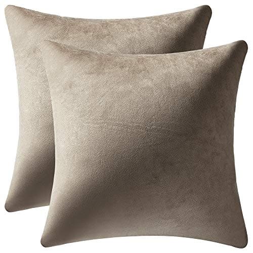 DEZENE Decorative Pillow Covers 18x18 Taupe: 2 Pack Velvet Throw Pillow Cases for Home Decor