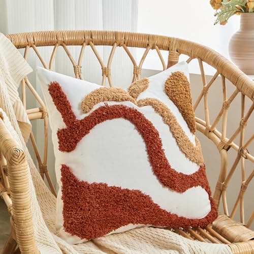 18x18 Boho Jacquard Tufted Pillow Covers, Farmhouse Decor