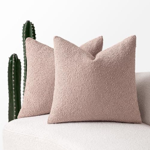 MIULEE 18x18 Inch Textured Boucle Pillow Covers Set of 2 BrownAccentLivingroom Decor